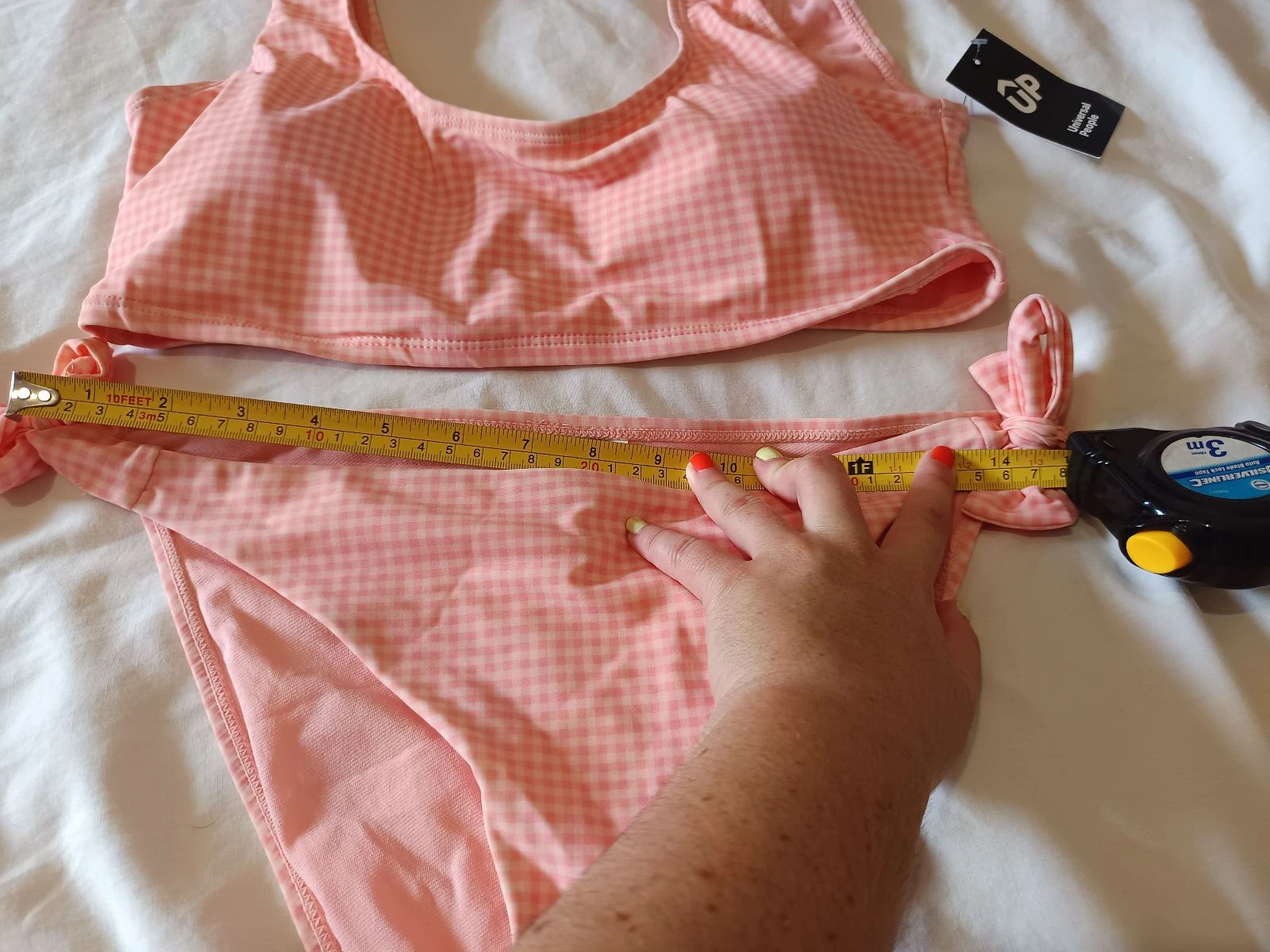 Coquette / Y2K tweedelige bikini in wit en koraal/roze licht Vichy schaakpatroon – photo 4